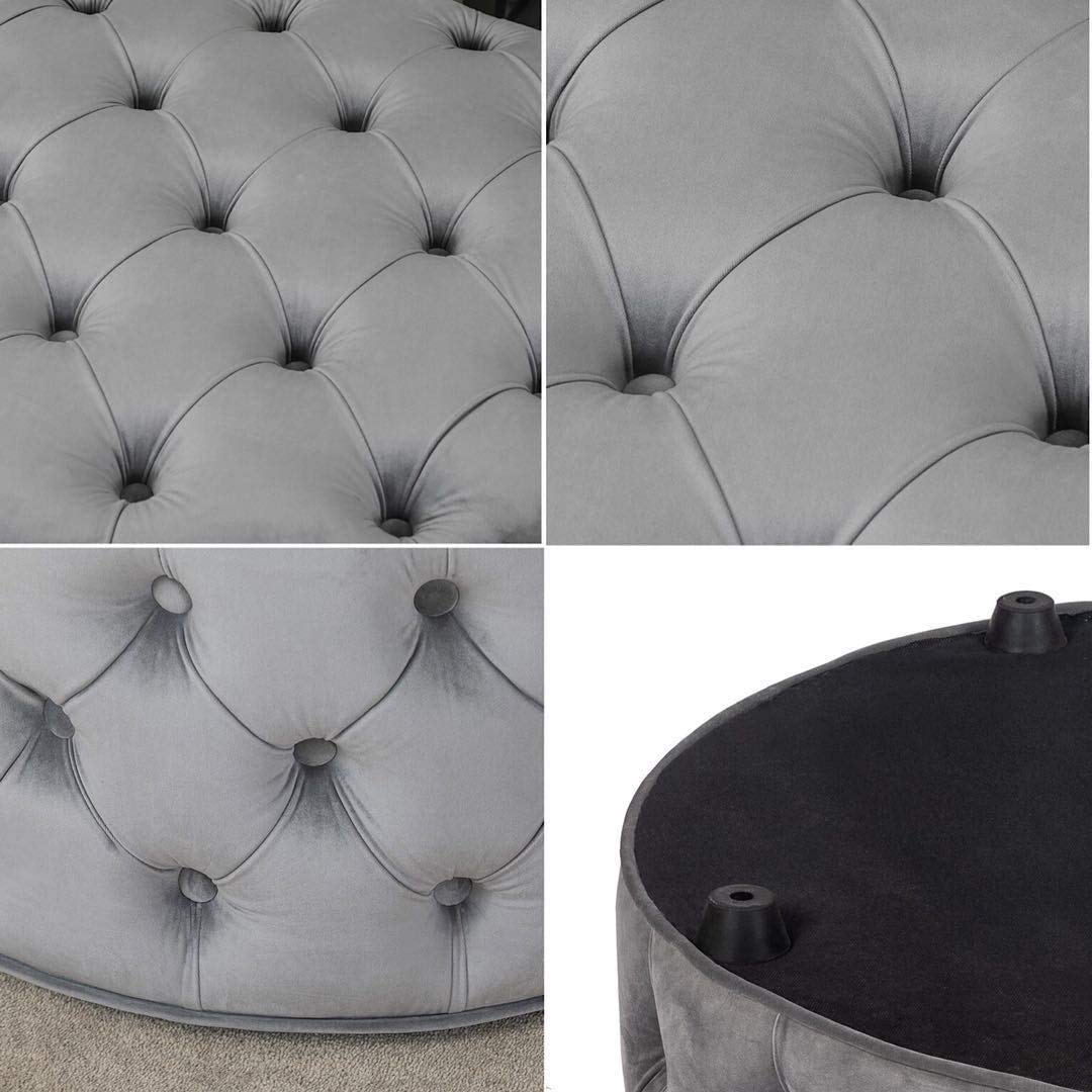 【Furniture】Homebeez Round Velvet Storage Ottoman, Button Tufted Footrest Stool Coffee Table