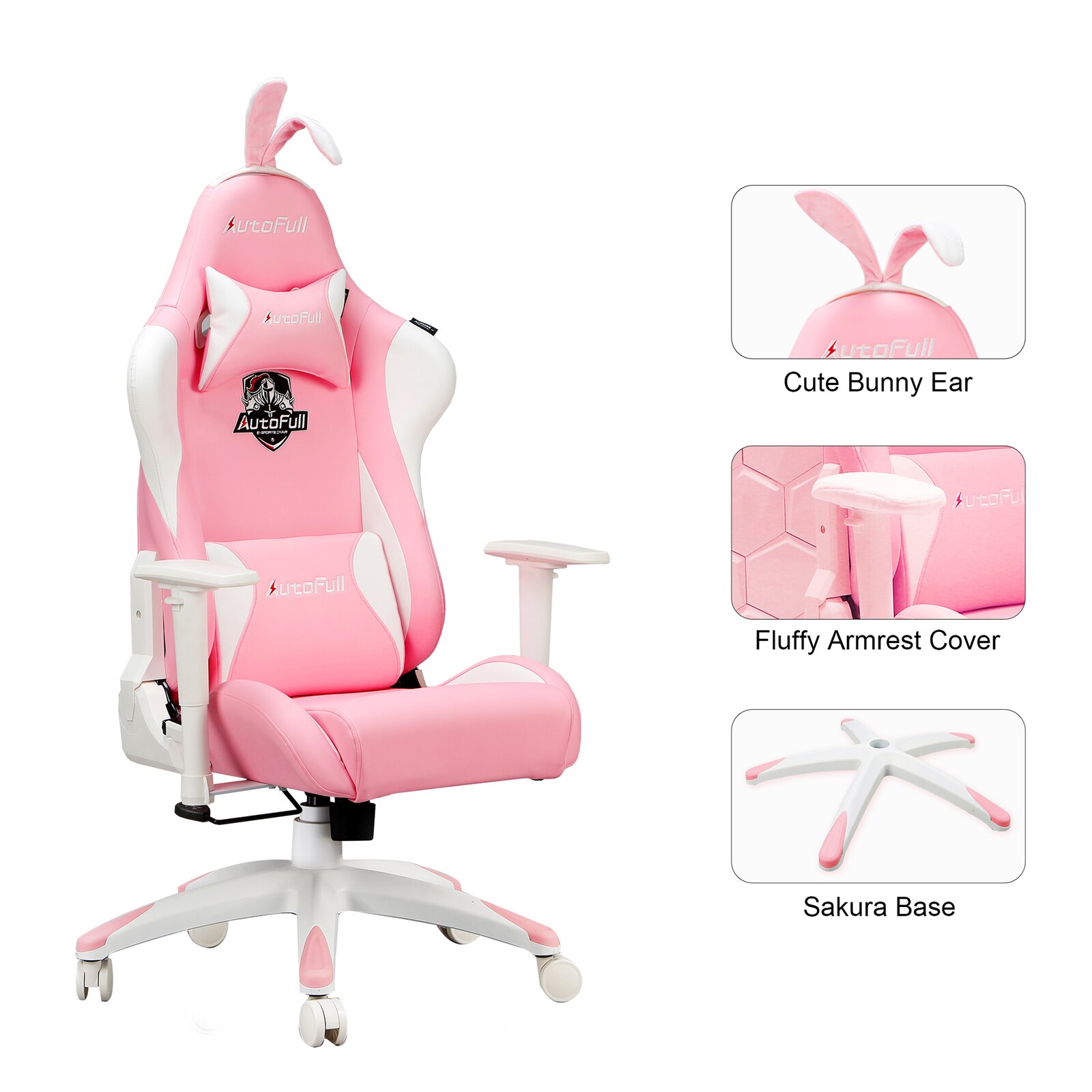 【Furniture】Racing Game Chair Autofull Adjustable Reclining Ergonomic Swivel PC in Pink