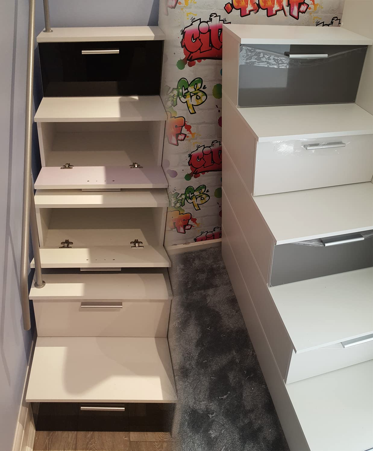 【Furniture】Modern Double Triple Bunk Bed Cabin Bed Storage High Sleeper Bed Mattresses Included Stairs