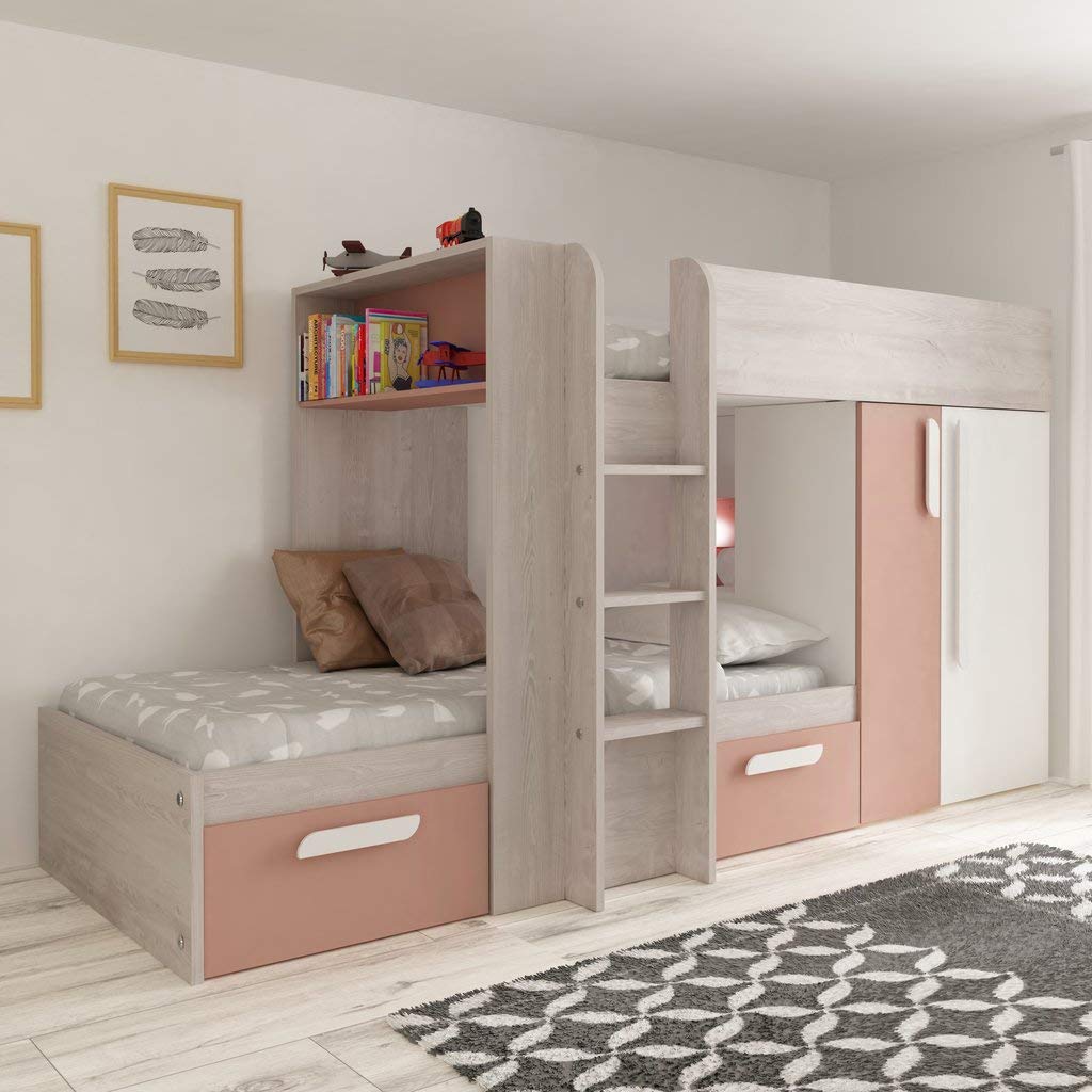 【Furniture】Trasman Barca Pink Bunk Bed with Wardrobe & Storage