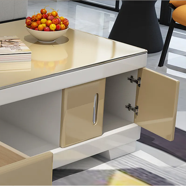 HomeSailing Modern White High Gloss Coffee Table with 2 Storage Drawers Living Room Large Glass Tabletop Coffee Table Wood Frame Sofa End Tea Table Rectangular for Office Waiting Reception Furniture