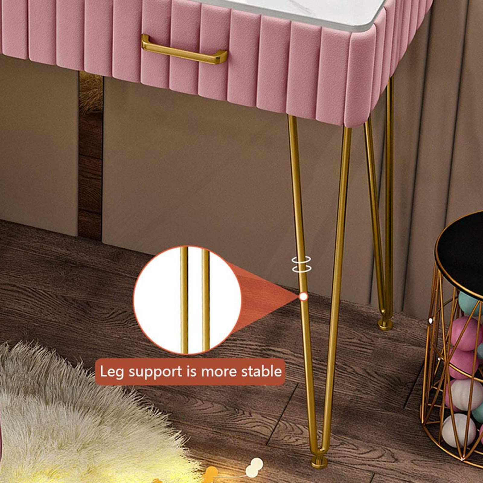 【Furniture】Marble Dresser Set with Illuminated LED Touch Screen Dimmable Round Mirror Makeup Cabinet