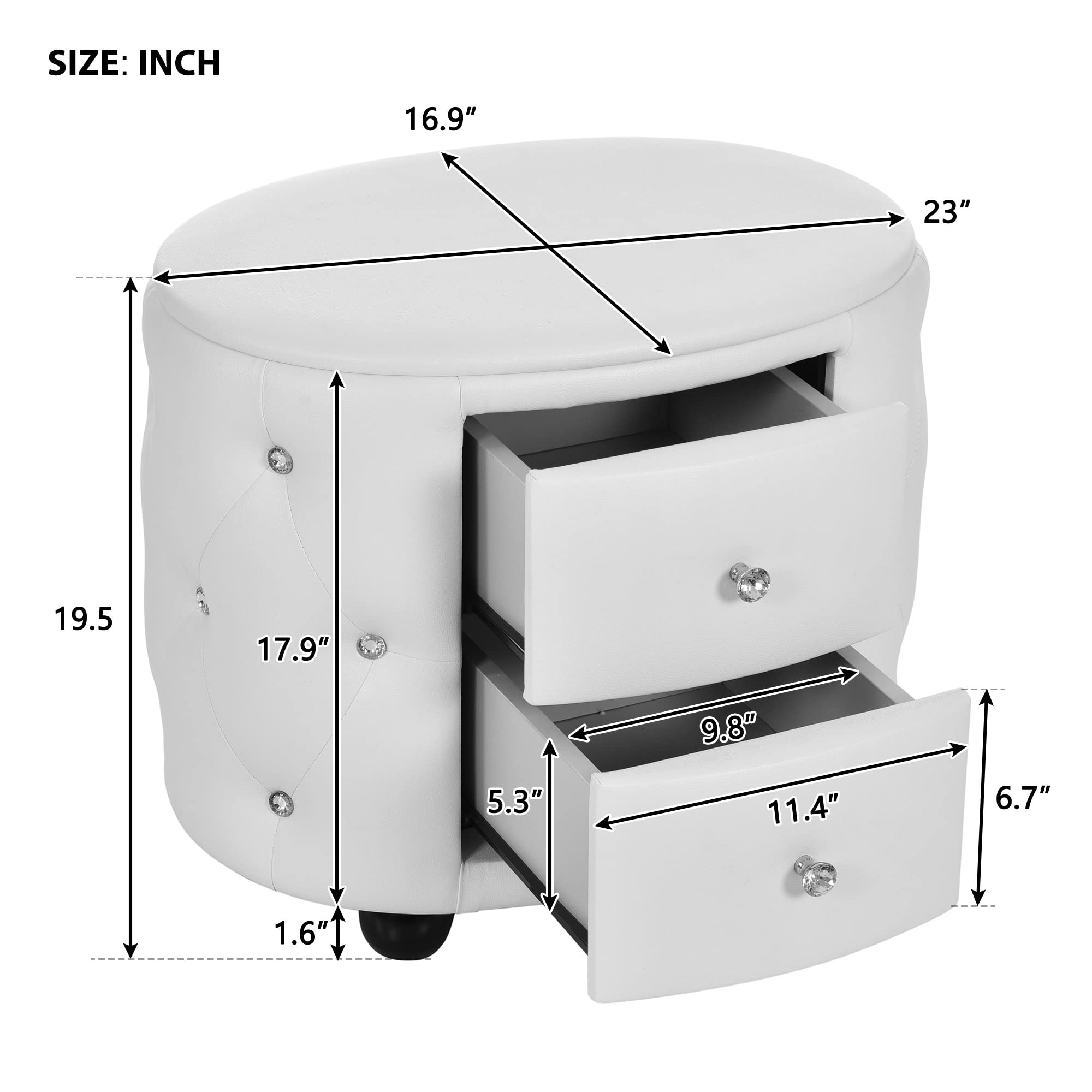 【Furniture】Modern Mid-Century Upholstered Night Stand with 2 Drawers for Bedroom Wood  Bedside End Table