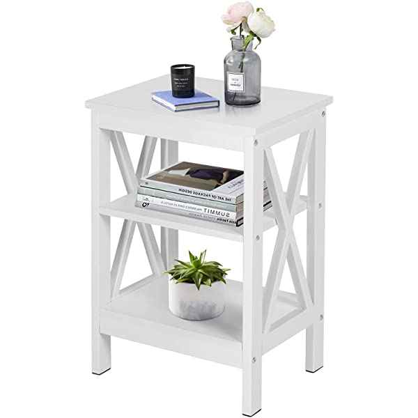 VECELO Modern Versatile Nightstands X-Design Side End Table Night Stand Storage Shelf with Bin Drawer for Living Room Bedroom, Brown+Black Brown+black Modern