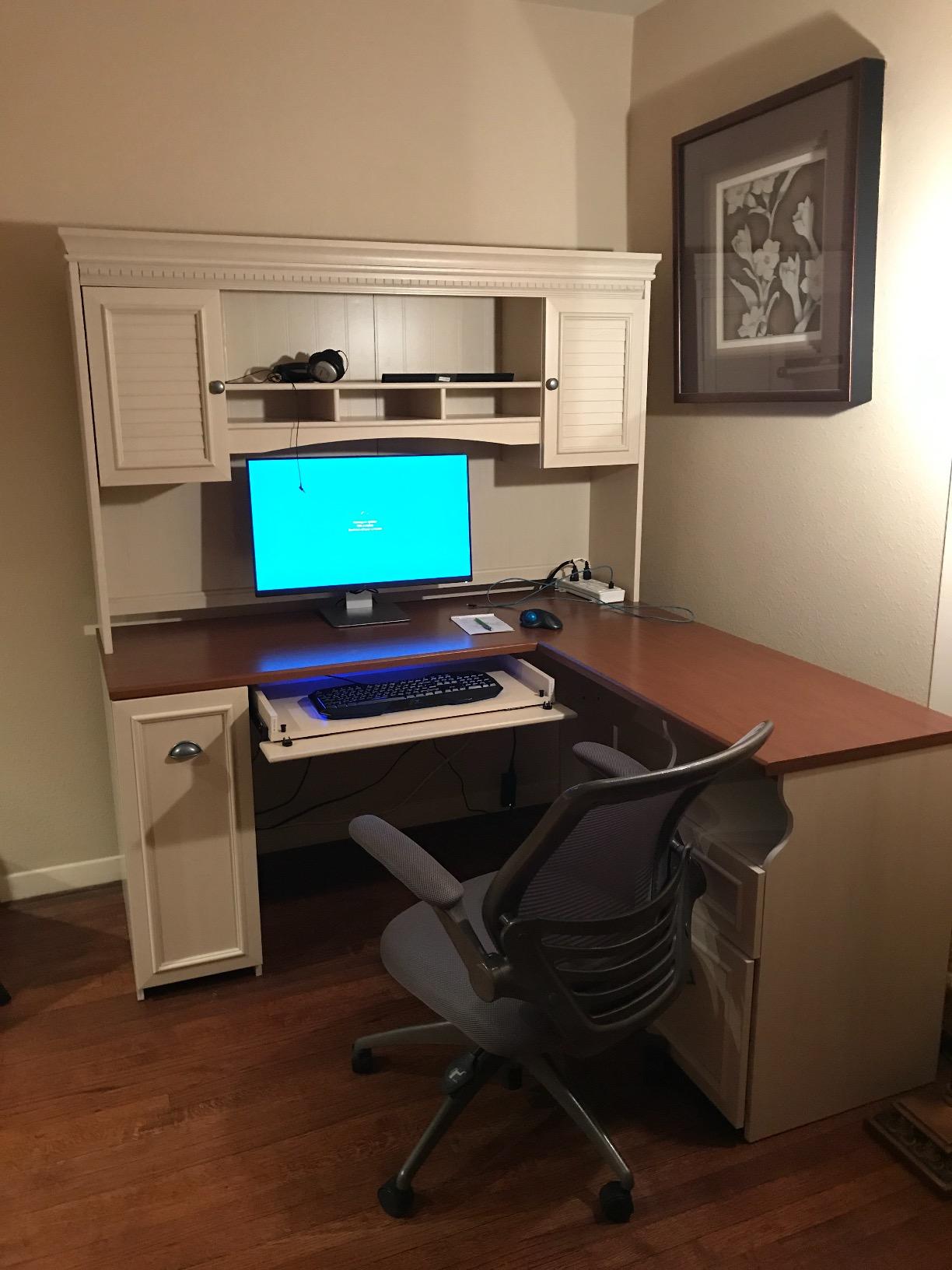 【Furniture】Fairview L Shaped Desk with Hutch, Bookcase and Lateral File Cabinet in Antique White