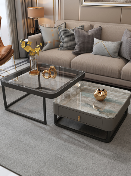 Italian style light luxury glass bright rock board coffee table living room household combination coffee table