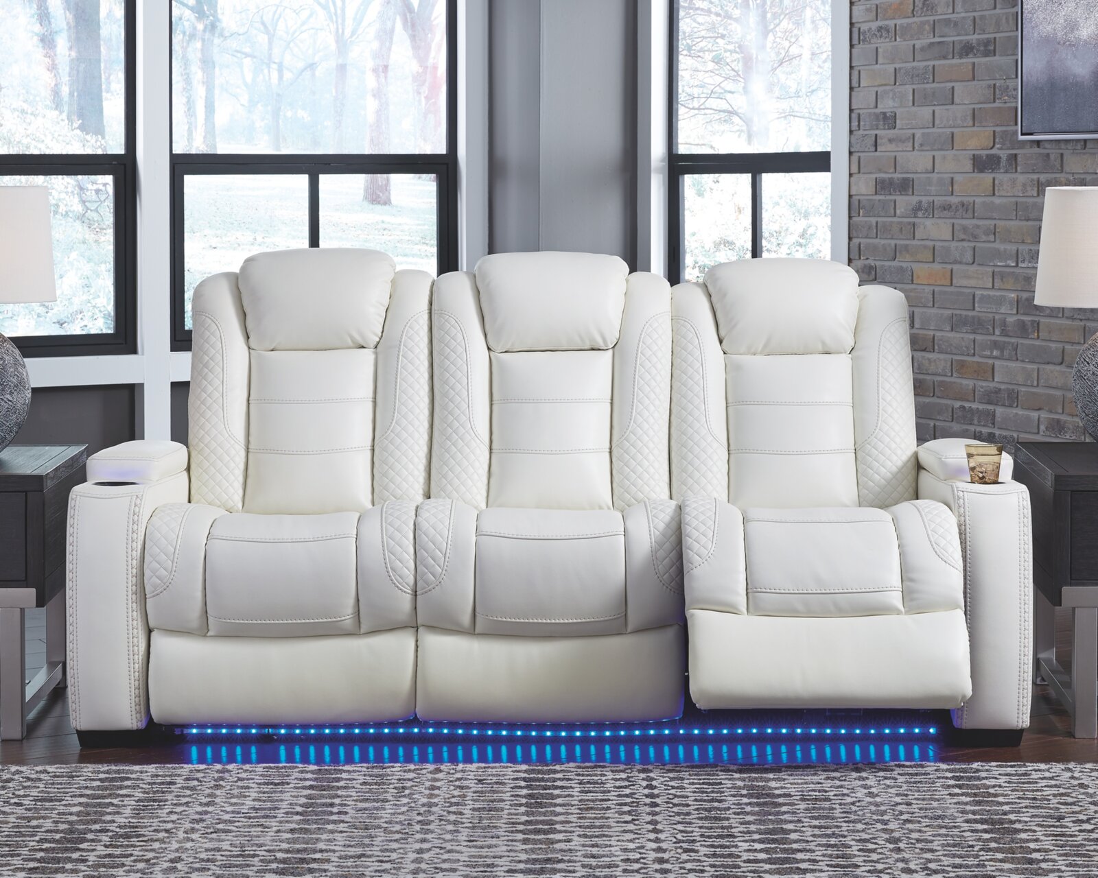 【Furniture】85.25'' Wide Home Theater Sofa with Cup Holder