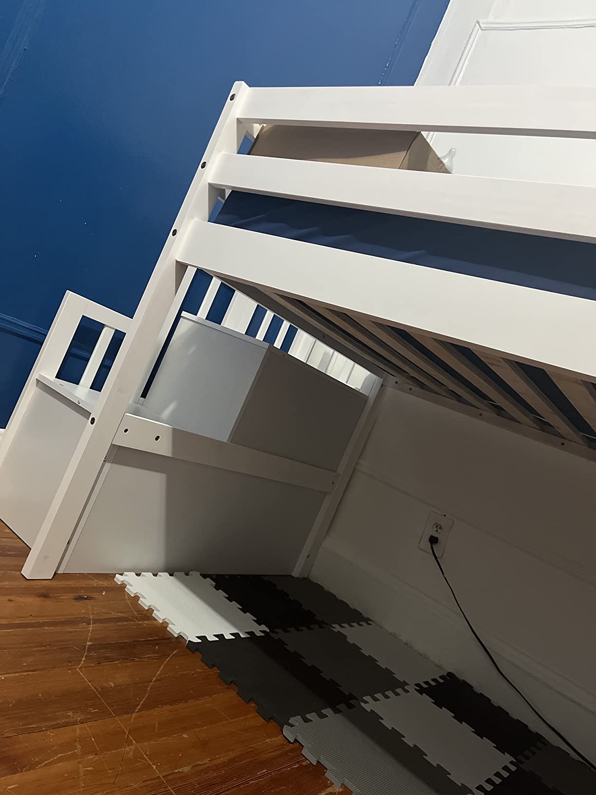 【Furniture】Bellemave Low Loft Beds with 3 Drawers Twin Loft Bed Frame with Cabinet & Bedside Tray Wood Farmhouse Loft Bed